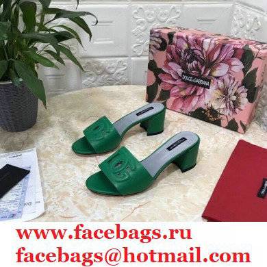 Dolce  &  Gabbana Heel 6.5cm Calfskin Mules Green With DG Millennials Logo 2021